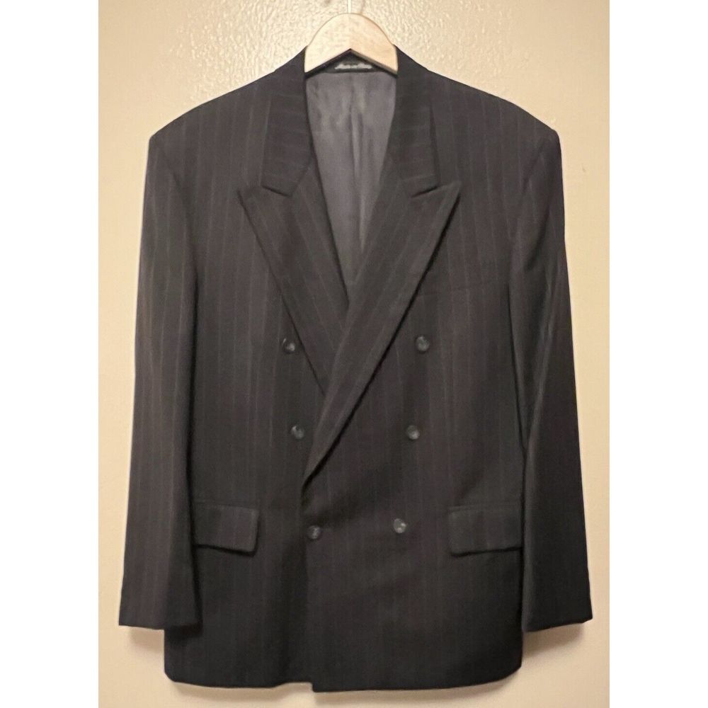 Vito Rufolo Italy Pinstripe Double Breasted Wool Blazer Dark Gray Men's Size 43
